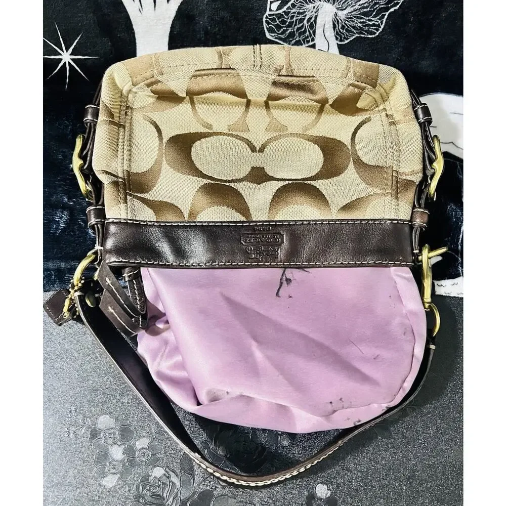 Coach 41856 Zoe Mini Signature Khaki Brown Canvas Leather Shoulder Bag